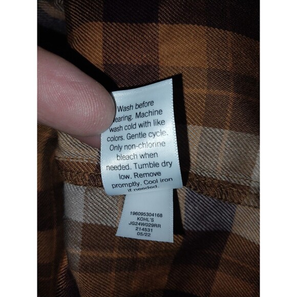 SO Flannel Knit COMBO Crop Top RETRO STYLE Brown PLAID Flap Pocket Womens Medium - Picture 9 of 9